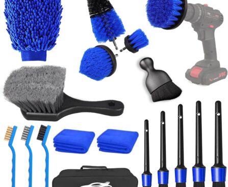 Car Detailing Kit, 18Pcs Car Detailing Brush Set, Car Cleaning Kit, Drill Brush Set, Car Detailing Brushes, Tire Brush – Car Wash Kit, Car Cleaning Tools brushes for Interior, Exterior, Wheels