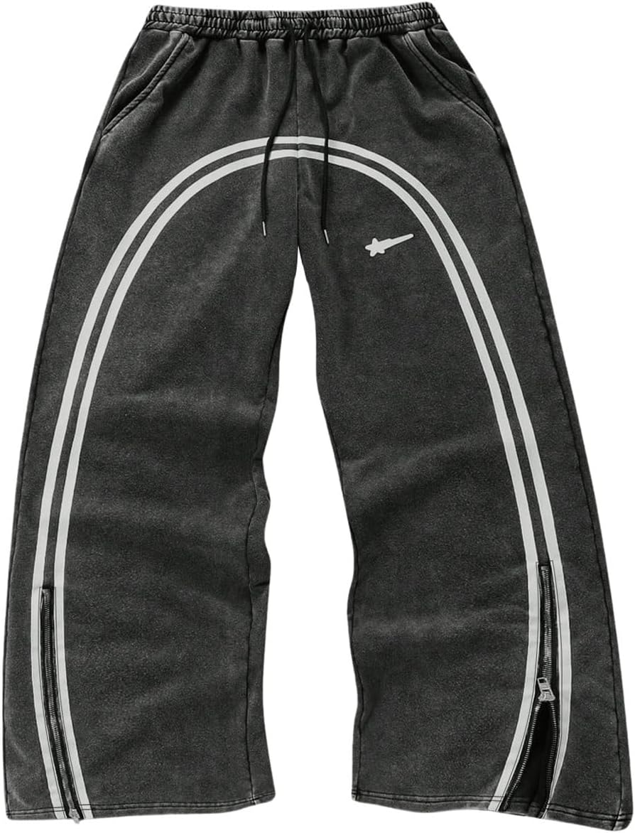 SOLY HUX Men’s Side Striped Sweatpants Drawstring Waist Zipper Baggy Wide Leg Pants Streetwear