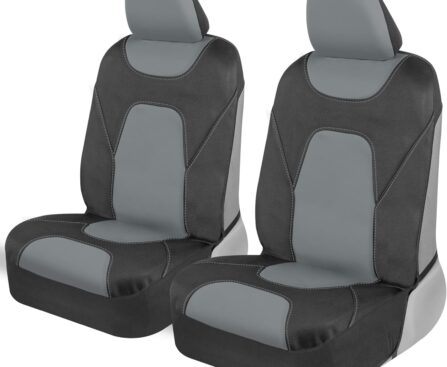 Motor Trend AquaShield Waterproof Front Seat Covers, Gray Seat Covers for Cars – Neoprene Front Car Seats Cover, SUV Seat Covers Protector – Car Interior Cover for Auto, Trucks, & Dog Owners