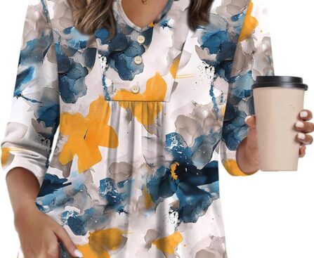 WIHOLL Womens Tops Fall Fashion Must Have 3/4 Length Sleeve Shirts Business Casual Outfits Basic Tees