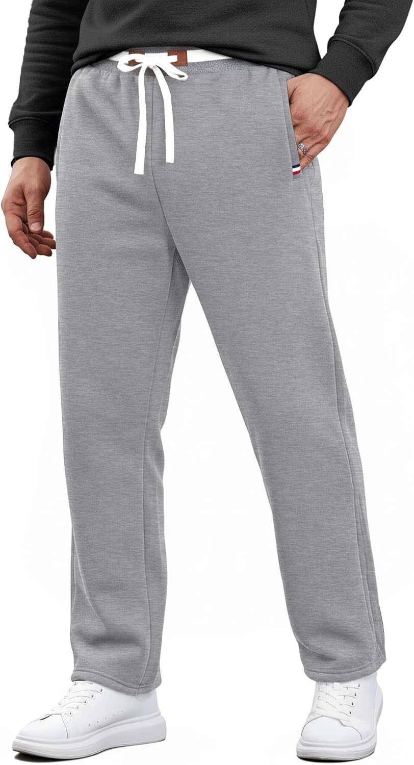 Mens Sherpa-Lined Sweatpants Winter Warm Active Running Open Bottom Pants (S-XXL)