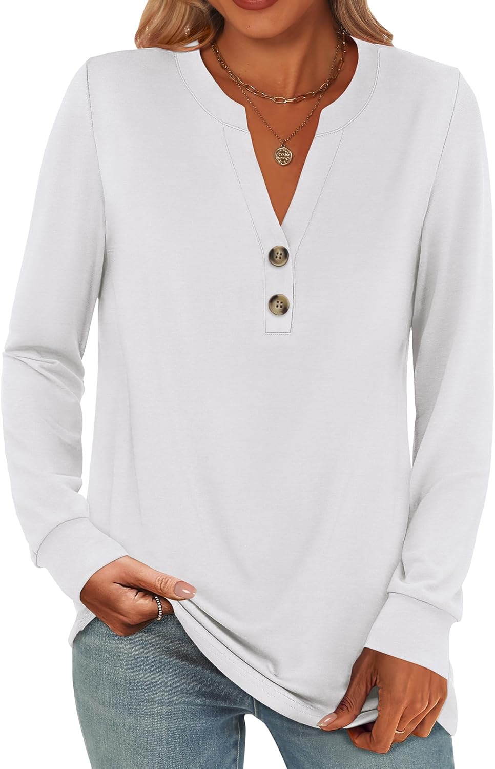 ANRABESS Women’s Long Sleeve Shirts 2025 Fall Henley Business Casual Tops Cute T-Shirts Work Blouses Outfits Vacation Clothes