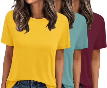 LOOKFACE 3 Pack Womens Basic T Shirts Summer Tops 2025 Short Sleeve Tees Comfy Casual Vacation Clothes