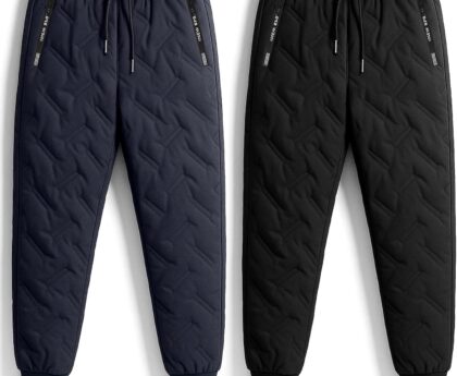 2 Pcs Men Winter Warm Sweatpants Windproof Fleece Sherpa Lined Track Pants Snow Thermal Joggers with Zipper