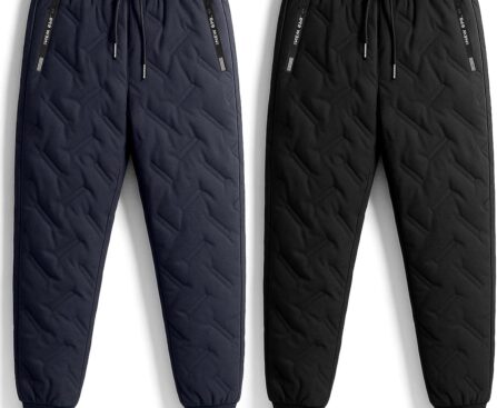 2 Pcs Men Winter Warm Sweatpants Windproof Fleece Sherpa Lined Track Pants Snow Thermal Joggers with Zipper