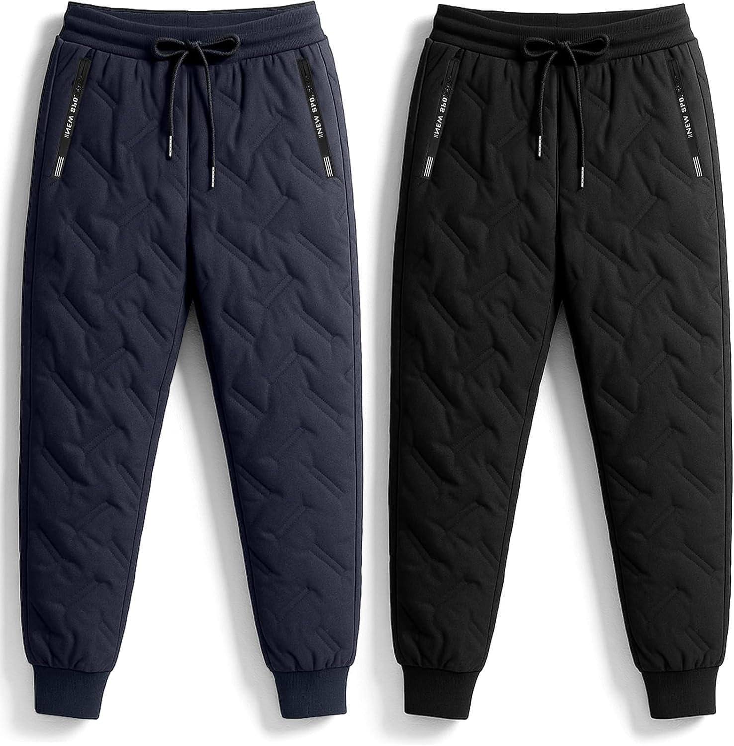 2 Pcs Men Winter Warm Sweatpants Windproof Fleece Sherpa Lined Track Pants Snow Thermal Joggers with Zipper