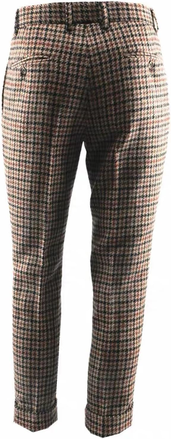 Men’s Tweed Plaid Suit Pants Wool Formal Suit Pants Classic Fit Business Versatile Dress Suit Trousers