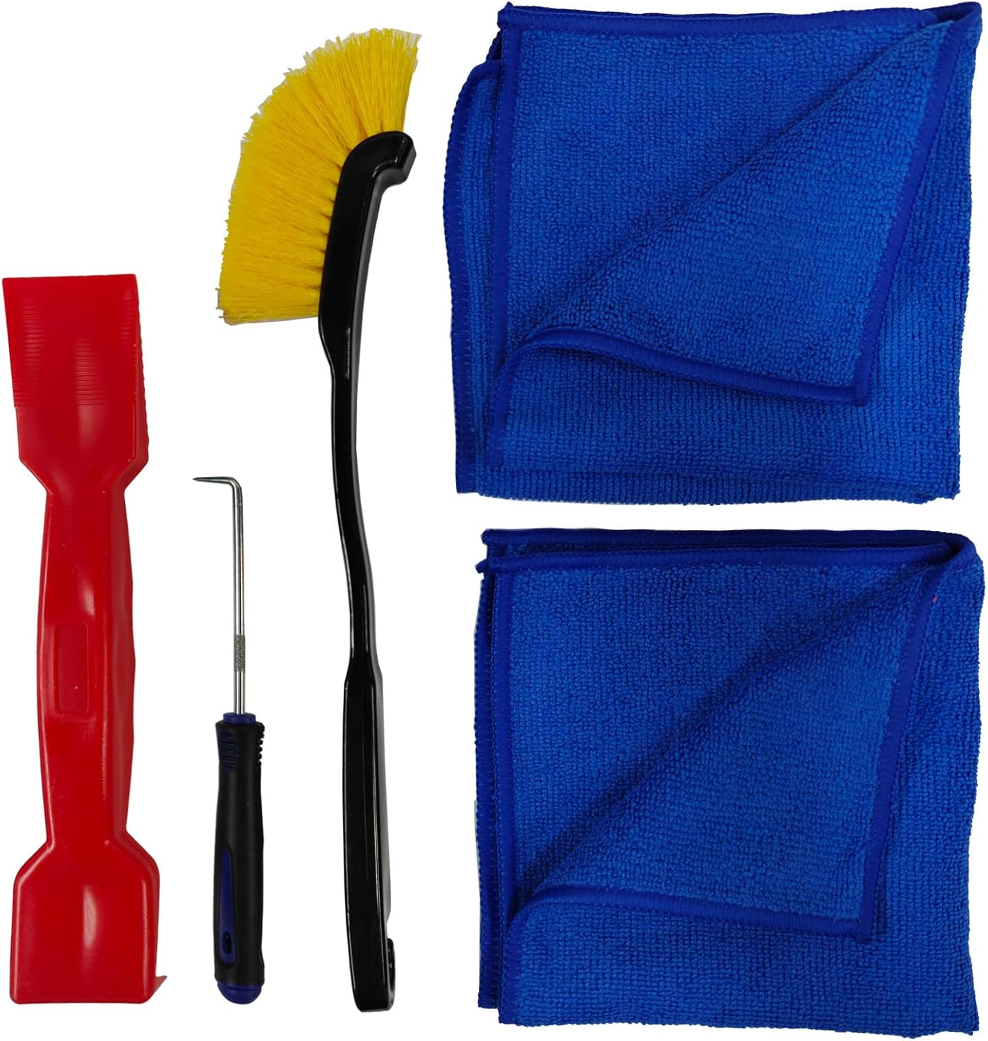 5Pcs Car Weatherstrip Installation & Cleaning Tool Kit – 2 Microfiber Towels, Groove Brush, Dual-Head ABS Shovel & 90° Metal Hook for Trim Groove, Roof Seal & Sunroof Strip