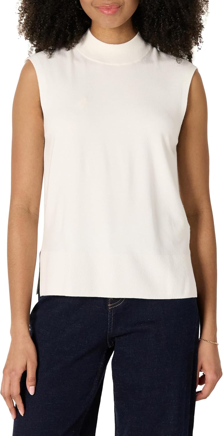 Amazon Essentials Womens Regular-Fit Cap Sleeve Pullover Mock Neck Sweater Top