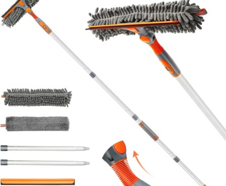 Eazer 89” Squeegee Window Cleaner 2 in 1 Rotatable Window Cleaning Tool Kit with Extension Pole, Window Washing Equipment with Bendable Head for Indoor/Outdoor Window and Car Glass