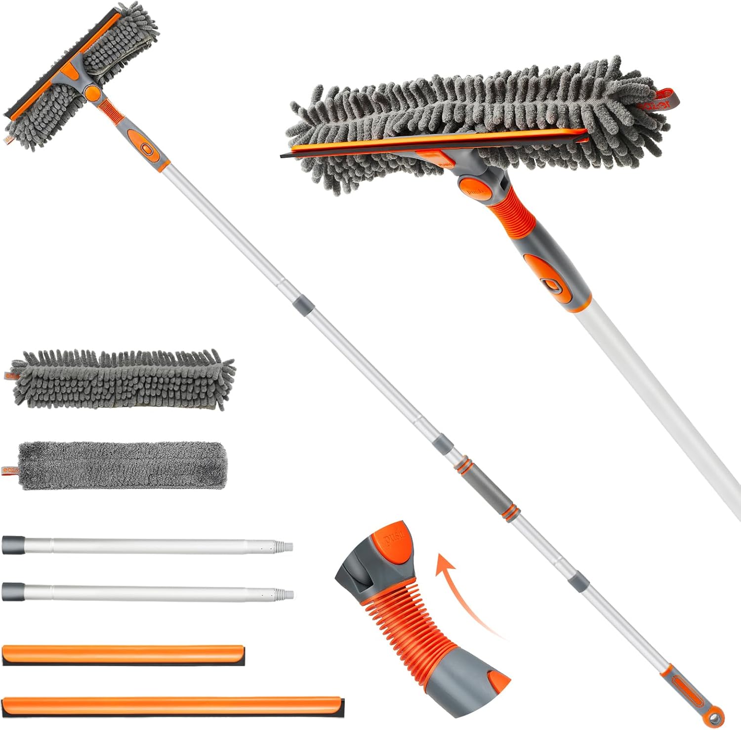 Eazer 89” Squeegee Window Cleaner 2 in 1 Rotatable Window Cleaning Tool Kit with Extension Pole, Window Washing Equipment with Bendable Head for Indoor/Outdoor Window and Car Glass