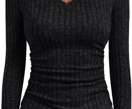AUTOMET Women V Neck Fall Sweaters Long Sleeve Shirts Ribbed Knit Fit T Shirts Casual Lightweight Tops