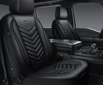 CAR PASS 3D Foam Faux Leather Car Seat Covers Front Seats,Waterproof Leather Front Seat Cover for Cars,Luxury Universal Fit for SUV Truck Sedan Automotive, Armrest Airbag Compatible Anti-Slip, Black