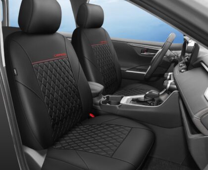 CAR PASS Faux Leather Car Seat Covers Front Seats only, Premium Waterproof Anti Slip Front Automotive Seat Covers,Airbag Compatible Custom Fit for Toyota Rav4 Camry Corolla Highlander Prius, Black