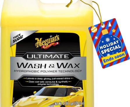 Meguiar’s Ultimate Wash and Wax, Car Wash and Wax Cleans and Shines in One Step, Wash, Shine, and Protect with an Enhanced pH Neutral Car Paint Cleaner, 1 Gallon