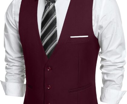 COOFANDY Men’s Suit Vest Slim Fit Formal Dress Waistcoat Casual Business Vests for Suit or Tuxedo