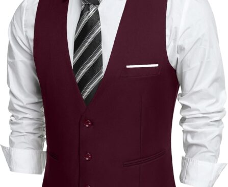 COOFANDY Men’s Suit Vest Slim Fit Formal Dress Waistcoat Casual Business Vests for Suit or Tuxedo