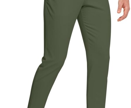 Men’s Golf Dress Pants 30″ Inseam Stretch Skinny Tapered Lightweight Breathable Chino Trousers with Pockets