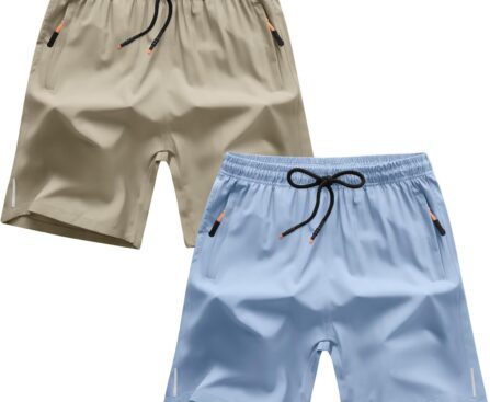 Boys Shorts Quick Dry Athletic Running Shorts with Zipper Pockets