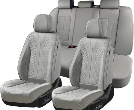 FLORICH Car Seat Covers Full Set, Leather Seat Cover for Cars Waterproof Full Coverage Seat Covers Universal Seat Covers for Cars Seats Protectors Cushion Universal Fit for Most Cars SUV Trucks, Gray