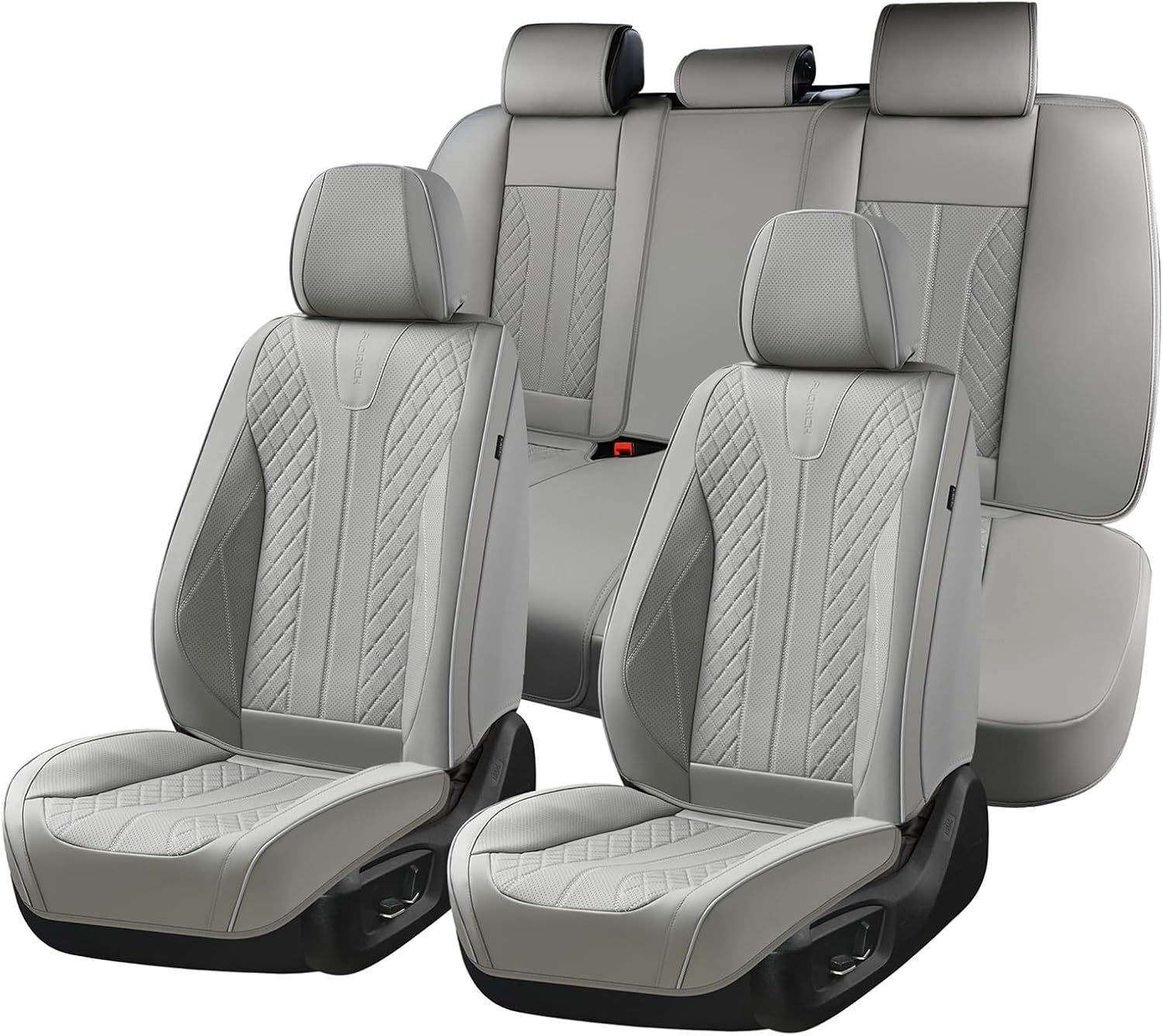FLORICH Car Seat Covers Full Set, Leather Seat Cover for Cars Waterproof Full Coverage Seat Covers Universal Seat Covers for Cars Seats Protectors Cushion Universal Fit for Most Cars SUV Trucks, Gray