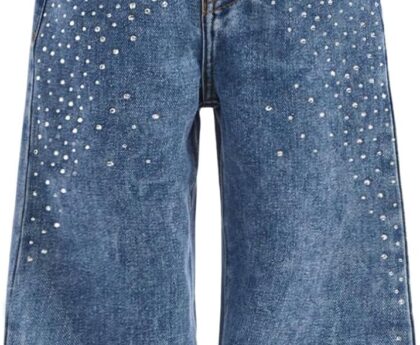 Verdusa Toddler Girl’s Rhinestone Sparkly Wide Leg Jeans Streetwear Denim Pants with Pockets