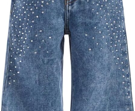 Verdusa Toddler Girl’s Rhinestone Sparkly Wide Leg Jeans Streetwear Denim Pants with Pockets