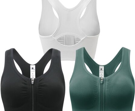Zip Front Sports Bra for Women – Medium Support Racerback Workout Bra with Removable Pads & Double Hooks
