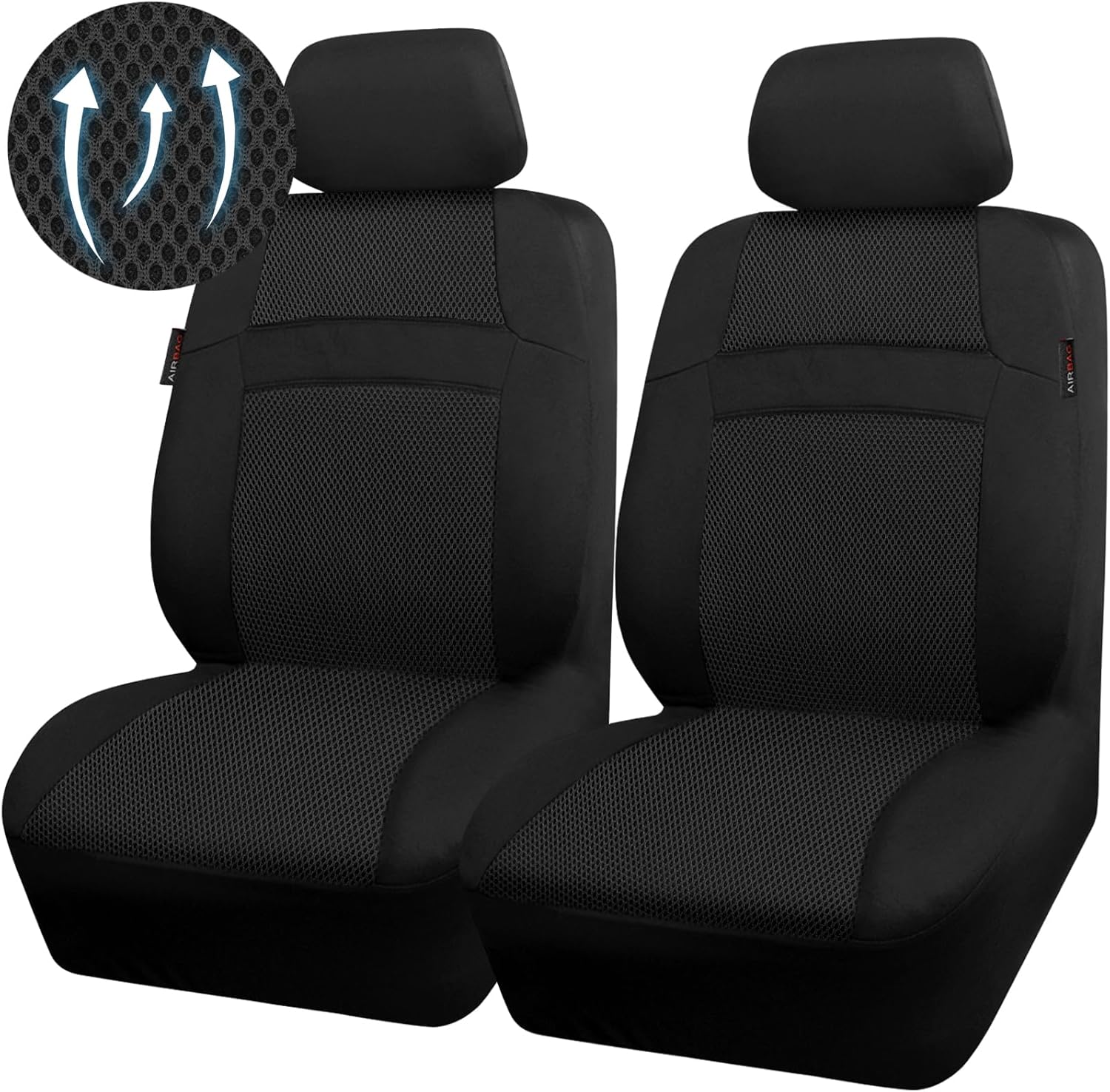 CAR PASS 3D Air Mesh Car Seat Covers Two Front Seats Only, Universal Seat Covers for Car Fit SUV,Vans,Sedan,Trucks, Breathable Automotive Interior Seat Covers Airbag Compatible (Black)