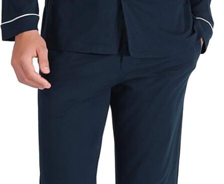 DAVID ARCHY Mens Pajamas Set Soft Cotton Notched Collar Pajamas for Men Long Sleeve Mens Sleepwear with Pockets & Front Fly