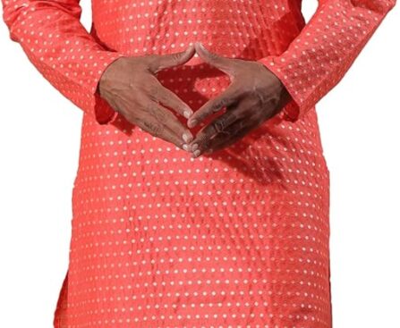 Filori Studio – Men’s Traditional Motif Self Woven Design with Lace Detailing Long Kurta (Kurta Only)