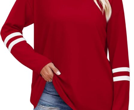 Sampeel Long Sleeve Shirts for Women Color Block Casual Tops Fall Outfits 2025 Basic Tees Trendy Clothes