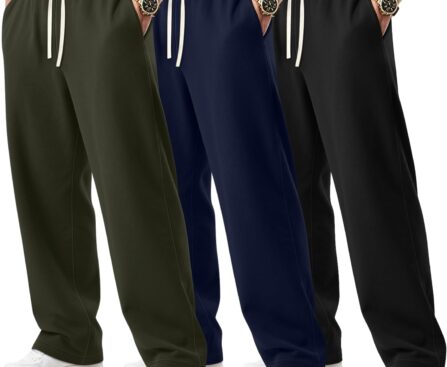 3 Pack Big and Tall Men’s Sweatpants Open Bottom Athletic Pants Drawstring Elastic Waist with Pockets