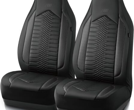 Skechers Memory Foam Car Seat Covers, Leather High Back Seat Covers Quilting Design,Waterproof Sports Car Seat Covers Front Seats,Airbag Compatible, Universal Fit for Most Cars, SUVs,Trucks,Black