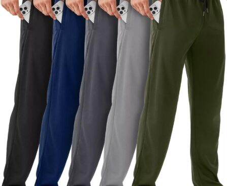 Mens Sweatpants with Zipper Pockets 5 Pack Mens Joggers for Men Open Bottom Mesh Athletic Pants for Workout,Running