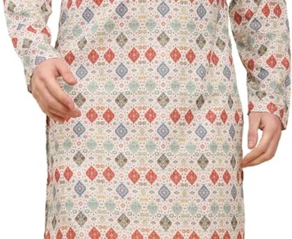 Pro-Ethic Style Developer Mens Indian Traditional Cotton Kurta Sets, Men Printed Kurta Set Indian Wedding Dress (A-124)
