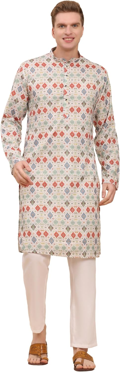 Pro-Ethic Style Developer Mens Indian Traditional Cotton Kurta Sets, Men Printed Kurta Set Indian Wedding Dress (A-124)