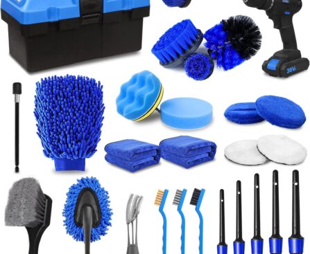 TTRCB 27Pcs Car Detailing Kit, Car Detailing Brush Set, Auto Detailing Drill Brush Set, Car Detailing Brushes, Car Wash Kit, Car Accessories, Car Cleaning Tools Kit for Interior, Exterior, Wheels