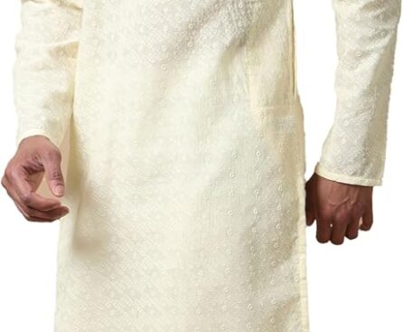 Filori Studio – Men’s Pure Cotton Thread Embroidered Long Kurta (Kurta Only)