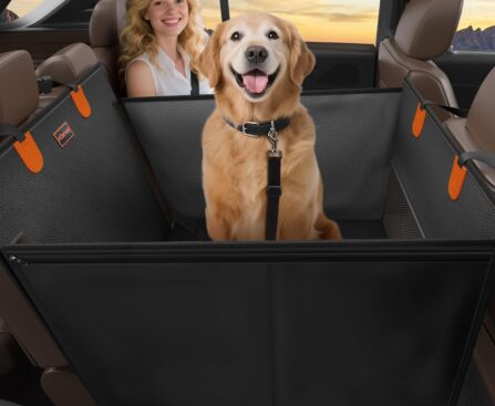 FURTIME Large Dog Car Seat, Upgraded PU Leather Back Seat Extender with Hard Bottom, Waterproof Pet Car Seat Cover for Medium Sized Dog, Pet Hammock for Cars, SUVs, Trucks