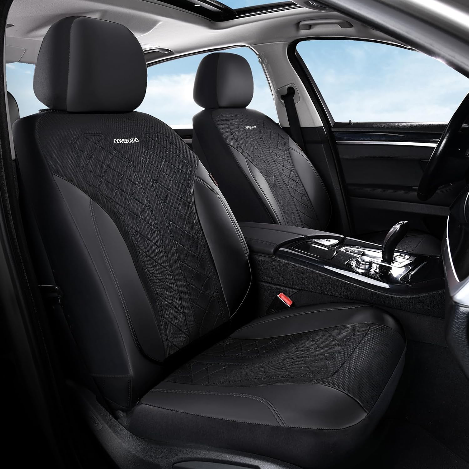 Coverado Front Seat Covers, Automotive Seat Covers 2 Seats, Leather Car Protectors 2-Pack, Auto Seat Covers Spill-Proof Design Universal Fit for SUV, Vans, Sedan, Truck