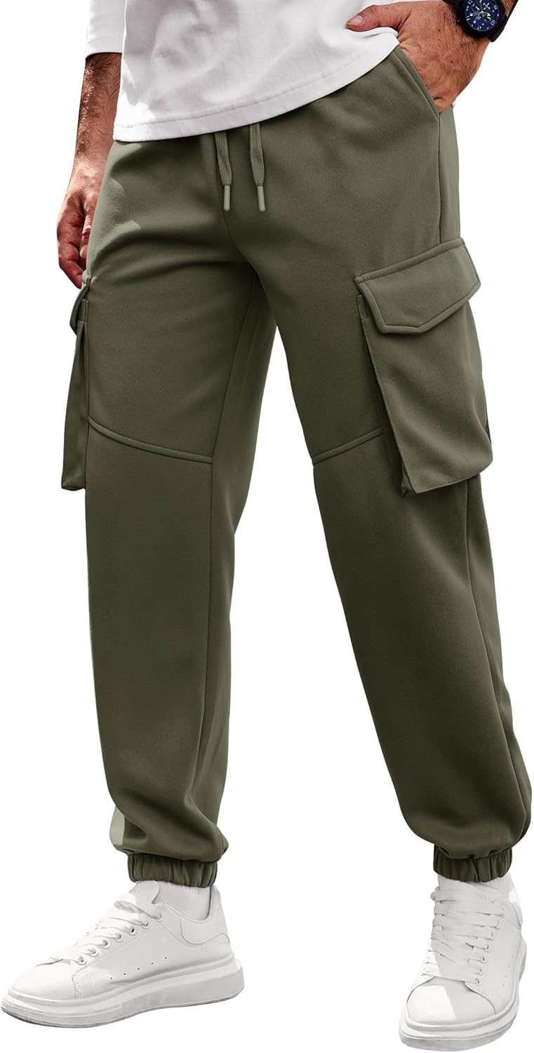 Men Cargo Pockets Joggers Athletic Sport Elastic Waist Sweatpant(S-2XL)