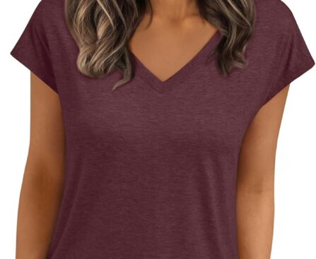 LILLUSORY V Neck T Shirts for Women Cap Sleeve Business Casual Tops Summer Cute Beach Vacation Clothes Basics Tees