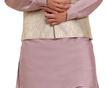 Pro-Ethic Style Developer Mens Indian Traditional Cotton Kurta Set With Jacquard Silk Jacket (Waistcoat) For Men (C-117)