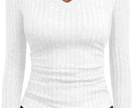 AUTOMET Women V Neck Fall Sweaters Long Sleeve Shirts Ribbed Knit Fit T Shirts Casual Lightweight Tops