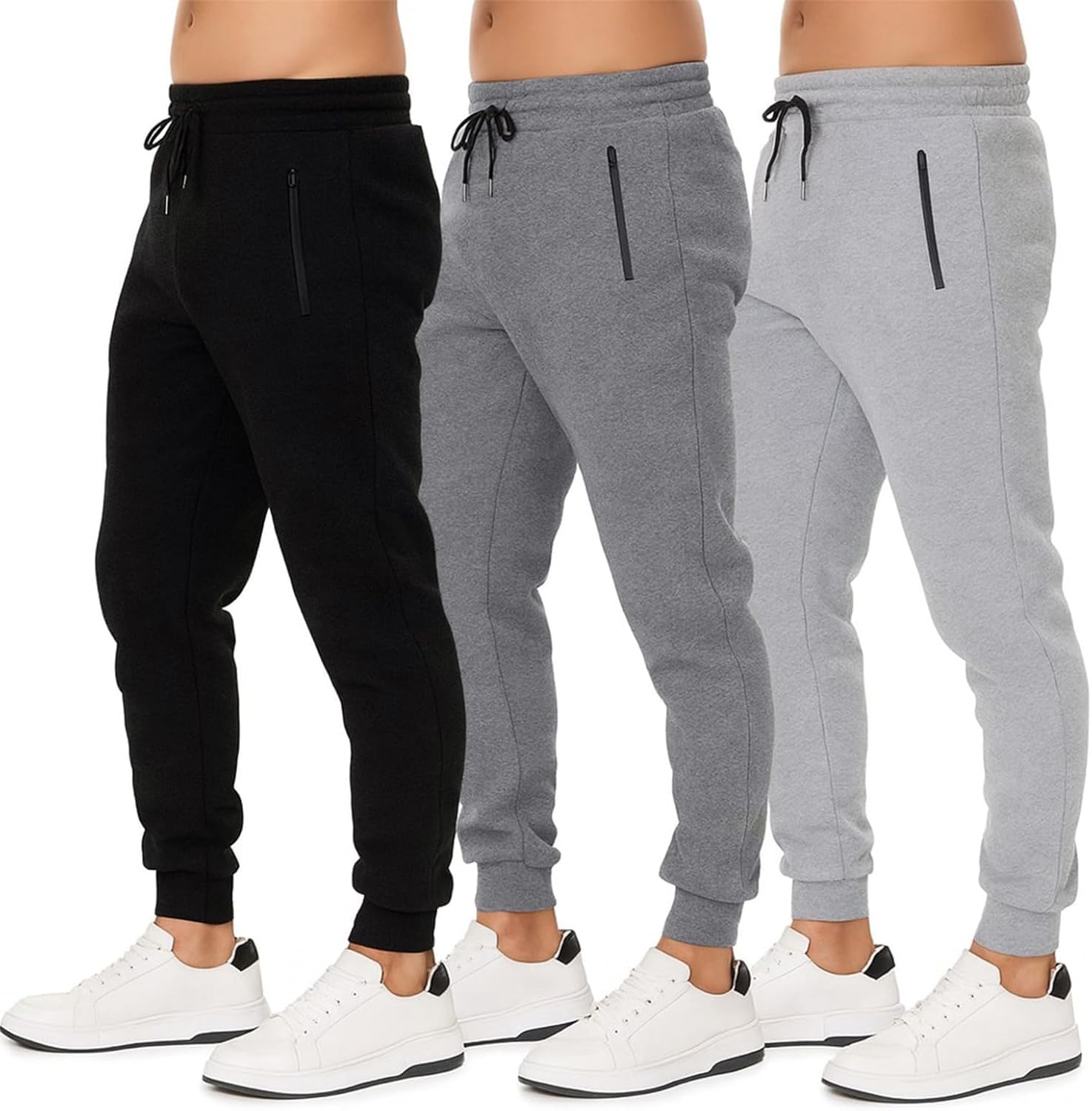 Sweatpants for Men 3 Pack Joggers – Men’s Athletic Sweatpants Pockets & Zipper Active Workout Pants
