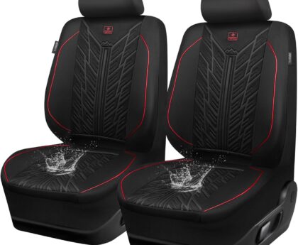 CAR PASS Waterproof Car Seat Covers Front Seats,Neoprene Seat Covers 3D Tyre Embossed,All-Weather Automotive Seat Cover Non-Slip Durable,Universal Fit for SUVs Cars Trucks, Airbag Compatible,Black Red