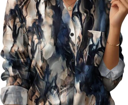 Zeagoo Womens Button Down Shirt Long Sleeve Blouse Business Work Tops Dressy Casual Floral Printed Outfits with Pocket