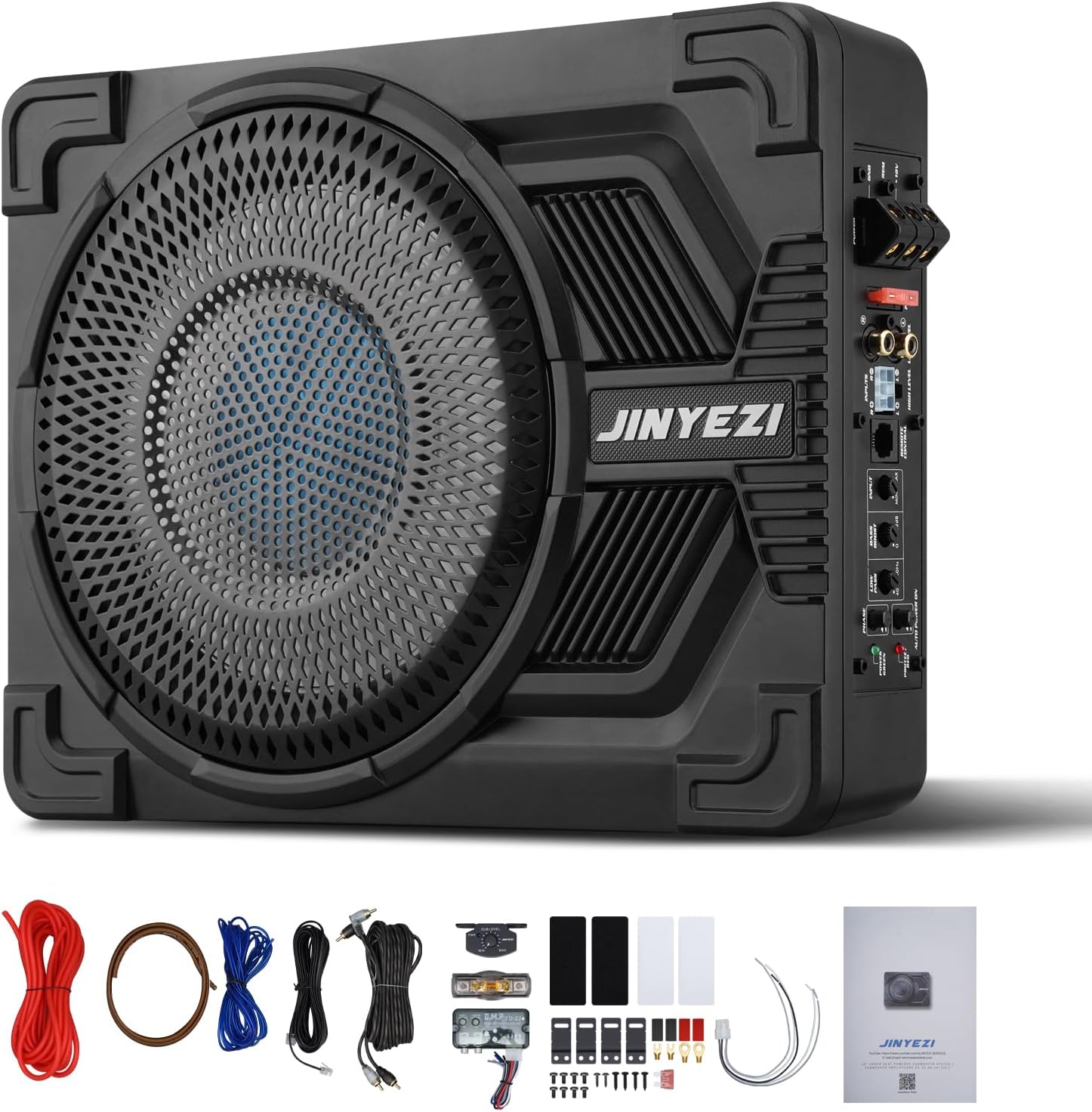 10″ 1200W Under Seat Subwoofers with Amp, Class D Digital Amp & Efficient Heat Dissipation Design, Independent Control for Low-Pass Filter/Gain/Bass Boost, Suitable for Trucks/SUVs/Jeeps/MPVs