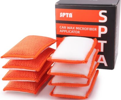 SPTA Car Interior Scrubbing Sponge, 8Pcs Scrub Ninja, Microfiber Car Wax Applicator, Car Wash Sponges for Car, Boat, Wood, Marble and Motorcycle, 6in x 3.3in x 0.8in